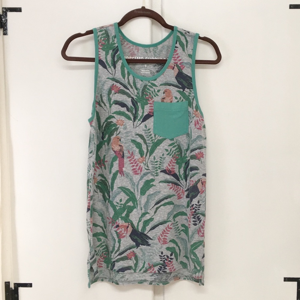 Mossimo Supply Co. Green Tank Top Tropical Print